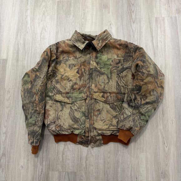 Vintage Camouflage Bomber Jacket Men's Large Boxy 90s Full Zip Camo Hunting 90s - Picture 1 of 7